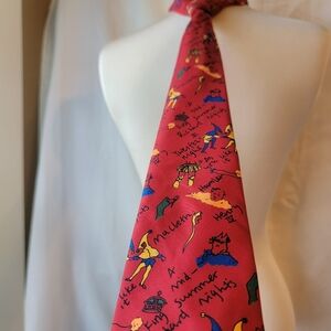 Vintage 100% Silk Arkle Scotland Shakesphere Tie Thearter Arts Red Hamlet Ballet
